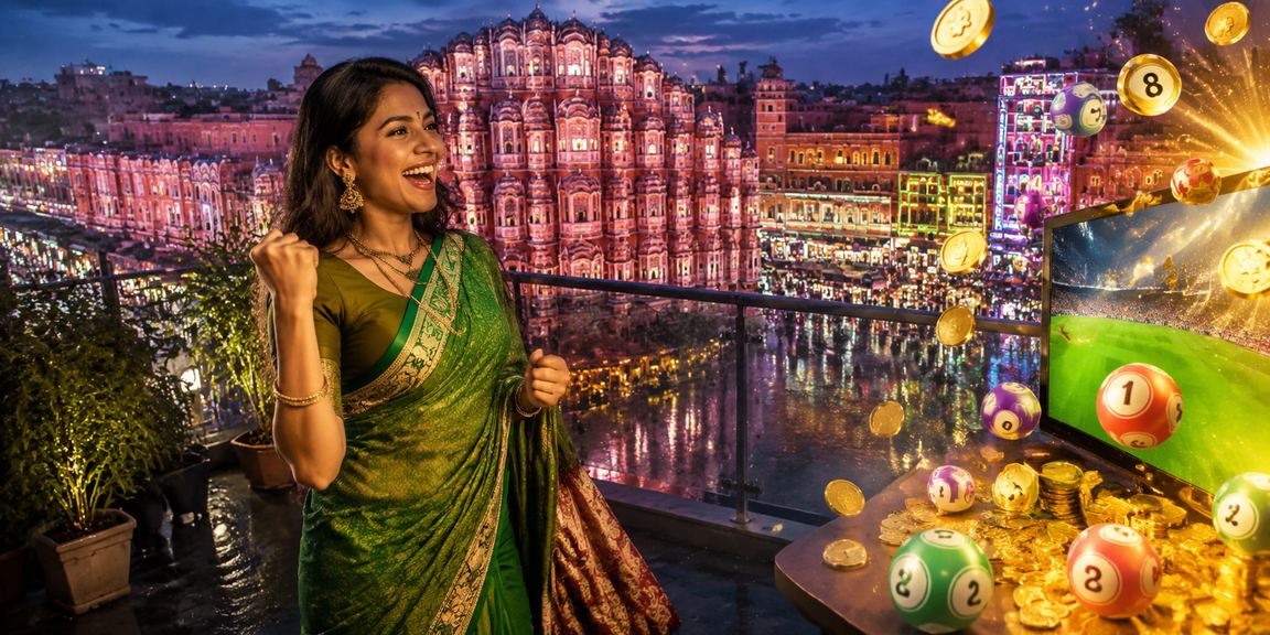 Indian cricket fan in saree enjoying game with lottery betting slip